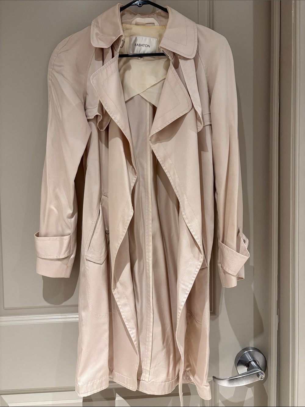 Babaton Light Cream Trench Coat with Draped Front